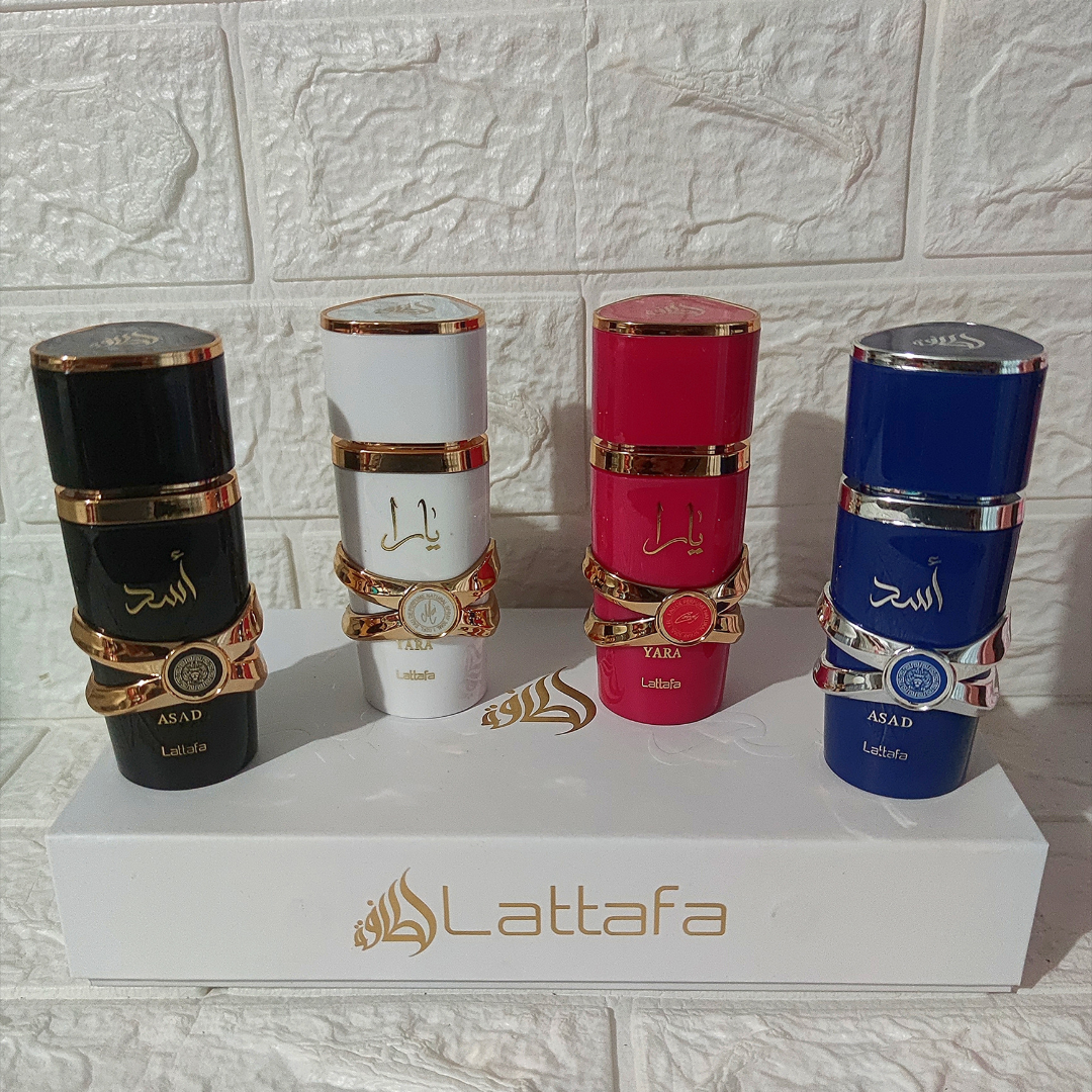 Estuche Lattafa Oud x4 (Lattafa Asad, Lattafa Yara Tous, Lattafa Yara, Lattafa Asad Zanzibar)
