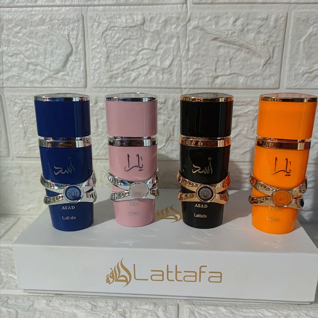 Estuche Lattafa Oud x4 (Lattafa Asad Zanzibar, Lattafa Yara Tous, Lattafa Yara, Lattafa Asad)